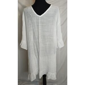 Ekouaer Swimsuit Coverup Women's Size XL White Ruffles V-neck Tie Back Sheer